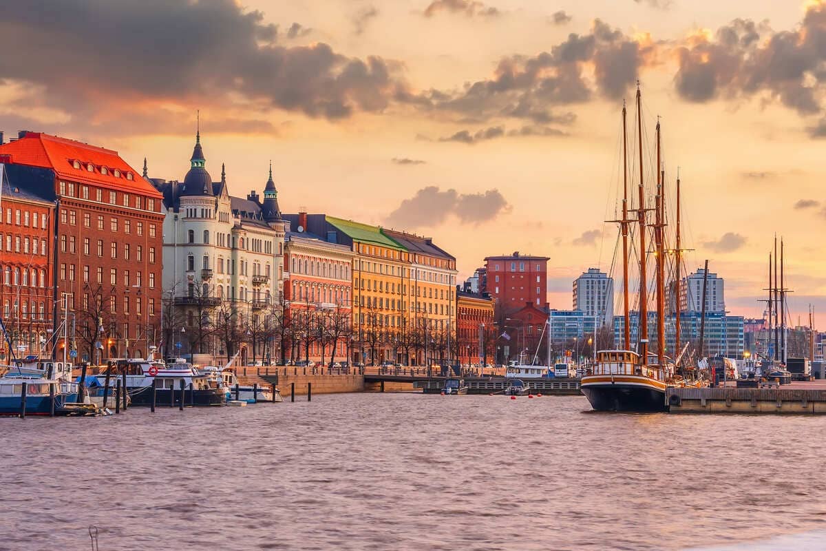 Skyline view of Helsinki at sunset